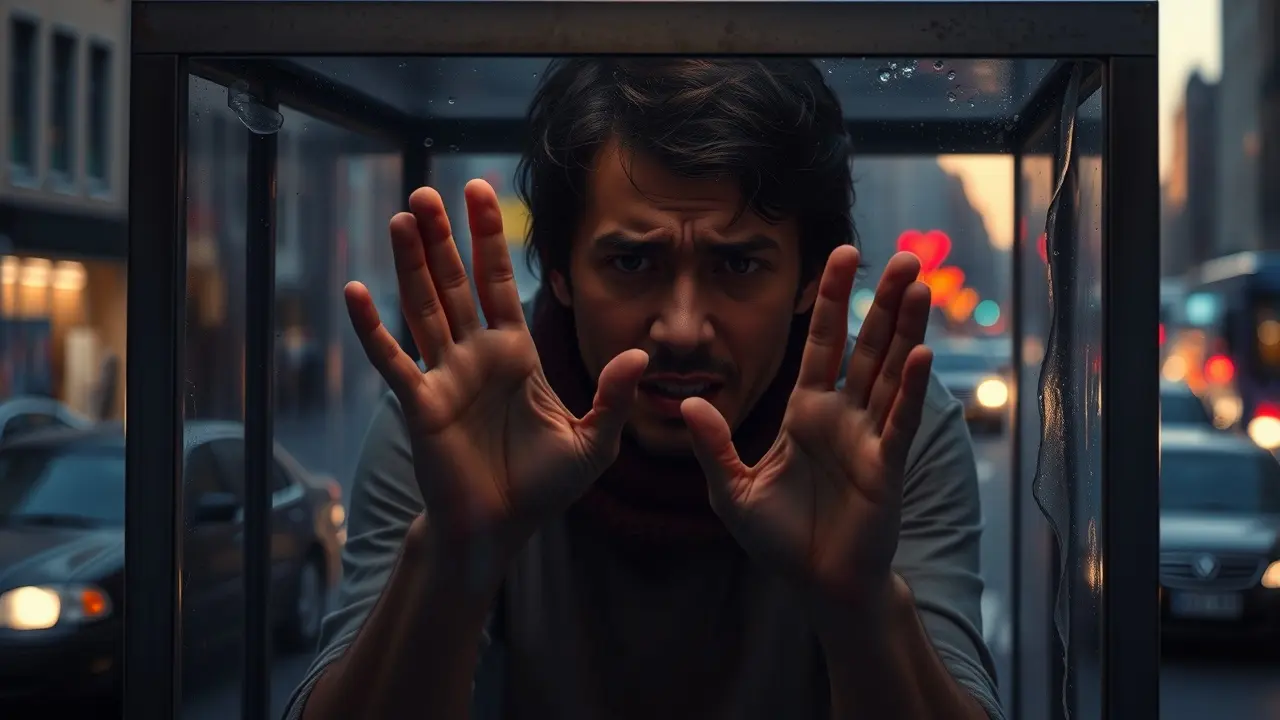 Sonhar com Prensado: Descubra o Significado e as Interpretações Pessoa presa em caixa de vidro, sensação de opressão.