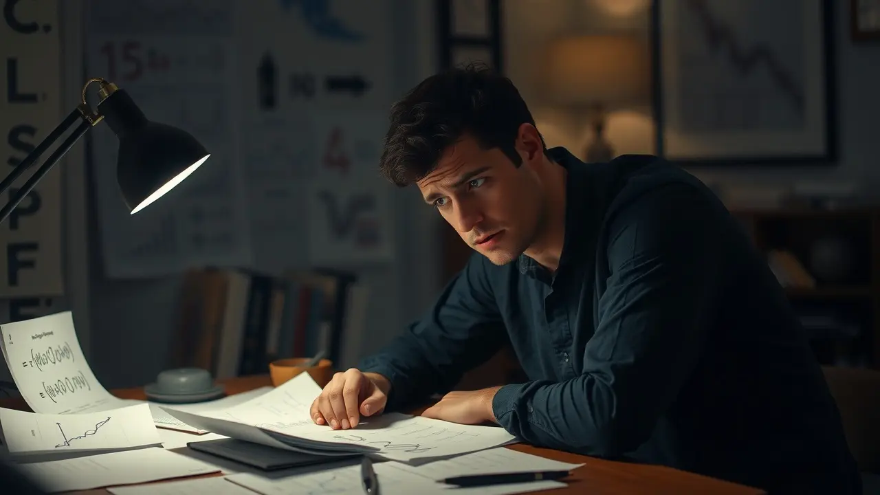 Sonhar com Probabilidade: Desvende os Significados e Implicações Pessoa refletindo sobre cálculos de probabilidade em sonho