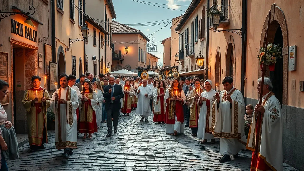 Sonhar com Procissão: Desvende os Significados e Simbolismos Procissão religiosa em rua de paralelepípedos