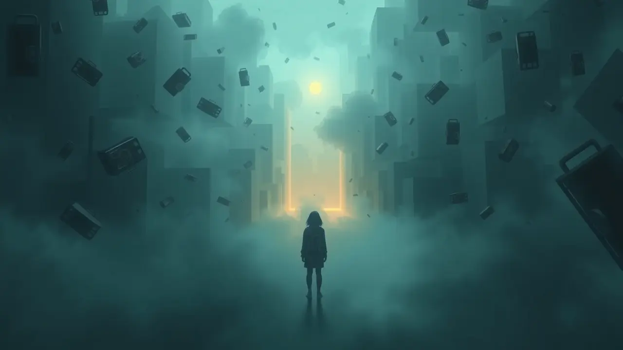 Sonhador perdido em labirinto, buscando algo.