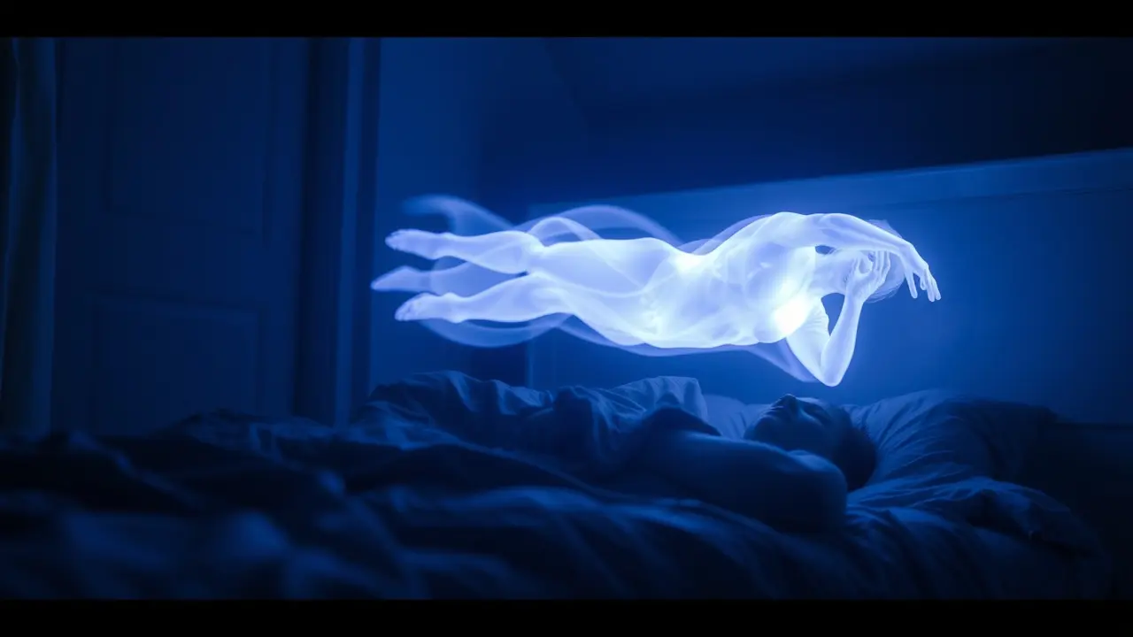 Figura astral flutuando acima do corpo durante o sono