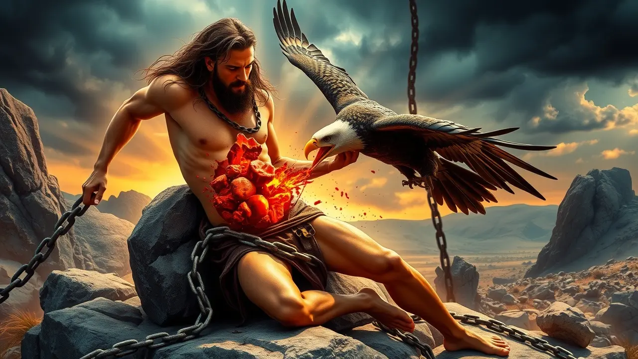 Prometeu acorrentado sendo atormentado por uma águia