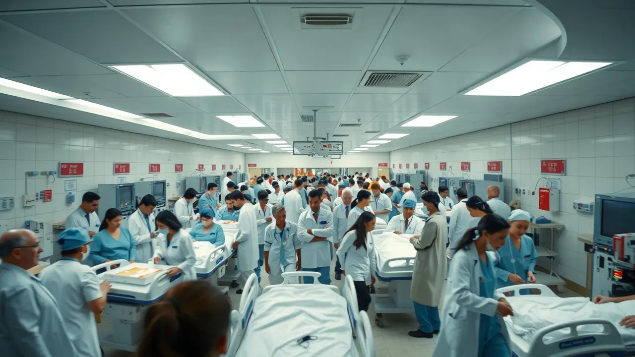 Sonhar com Pronto-Socorro: Descubra o Significado Oculto! Um pronto-socorro movimentado com médicos e pacientes.