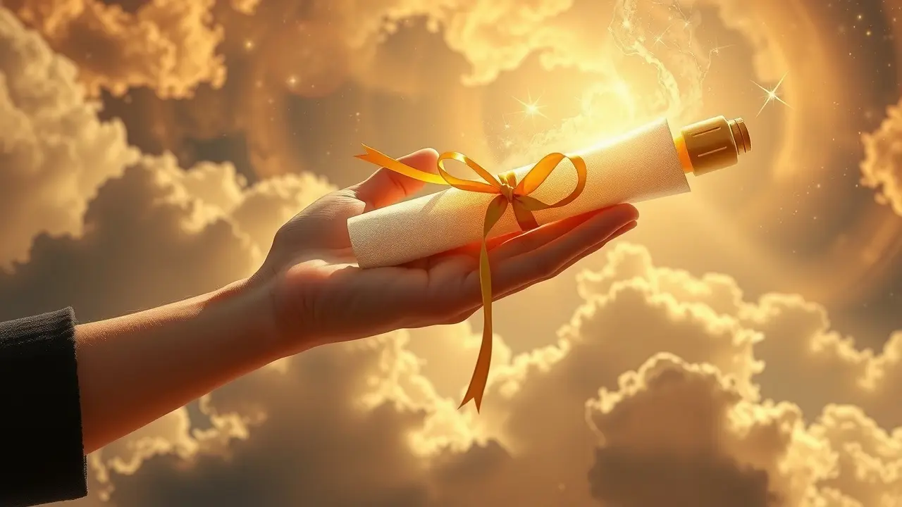 Sonhar com Propositura: Descubra o Significado e as Mensagens Ocultas Mão oferecendo um pergaminho brilhante, simbolizando propositura em sonho.