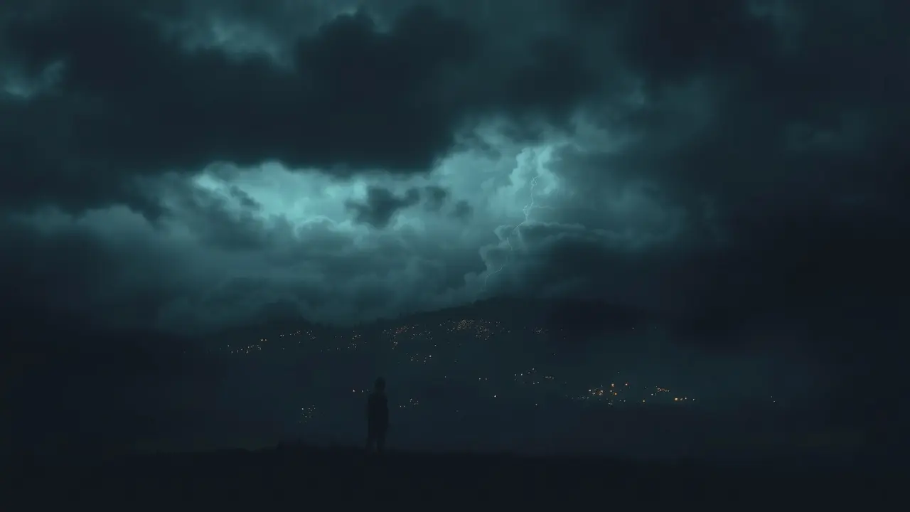 Homem excluído sob céu tempestuoso