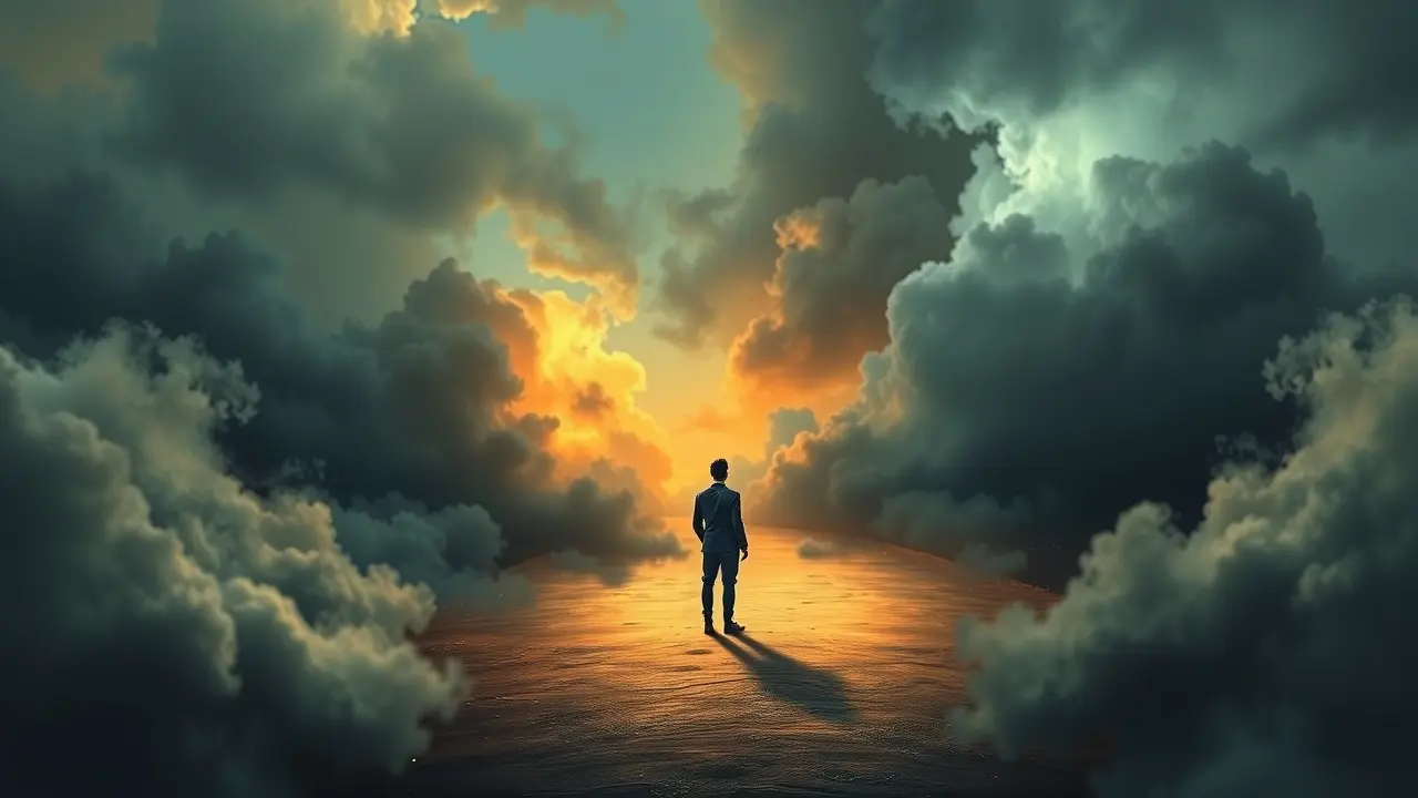 Caminho bifurcado representando a escolha entre valores e sucesso superficial.