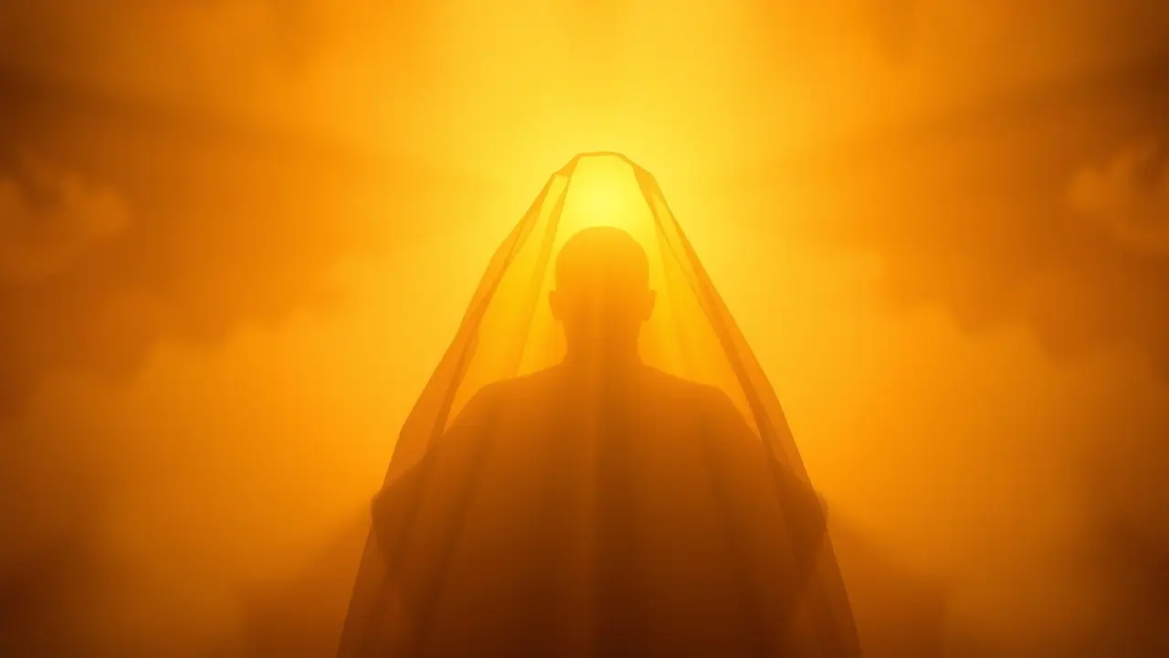 Pessoa envolta em luz dourada, representando proteção.