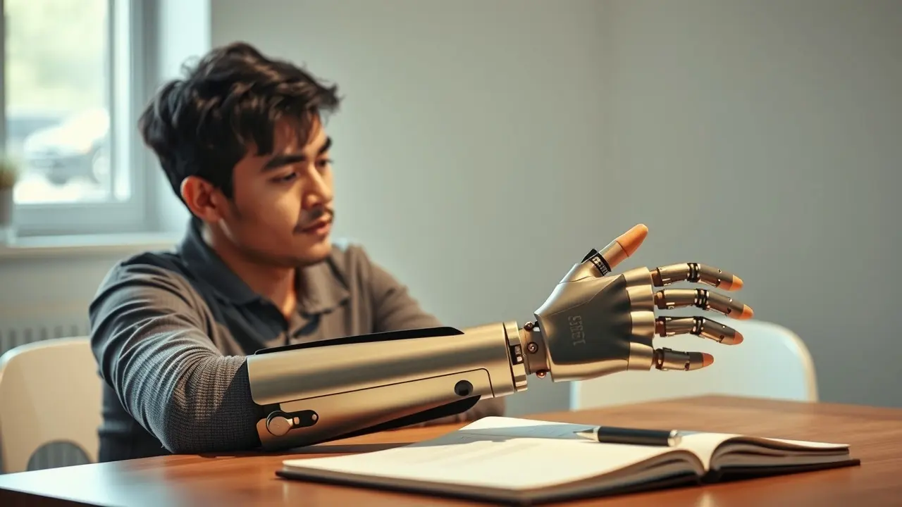 Homem refletindo sobre prótese moderna