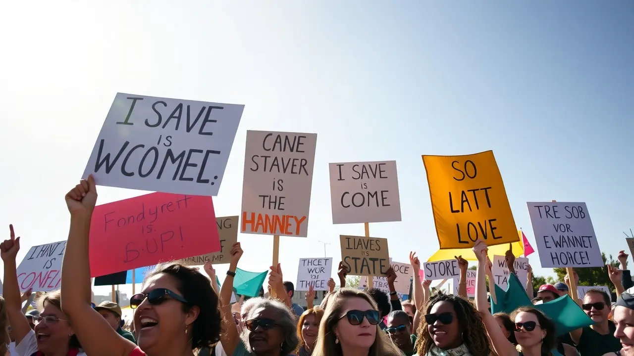 Sonhar com Protestação: Descubra o Significado e as Implicações Multidão protestando com faixas coloridas.