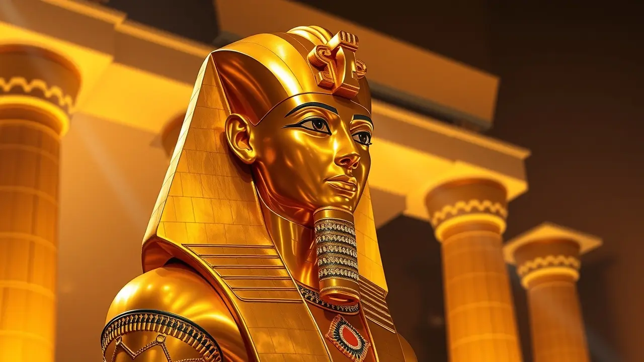 Sonhar com Ptah: Desvende os Mistérios do Deus Criador Egípcio Estátua dourada de Ptah em templo egípcio