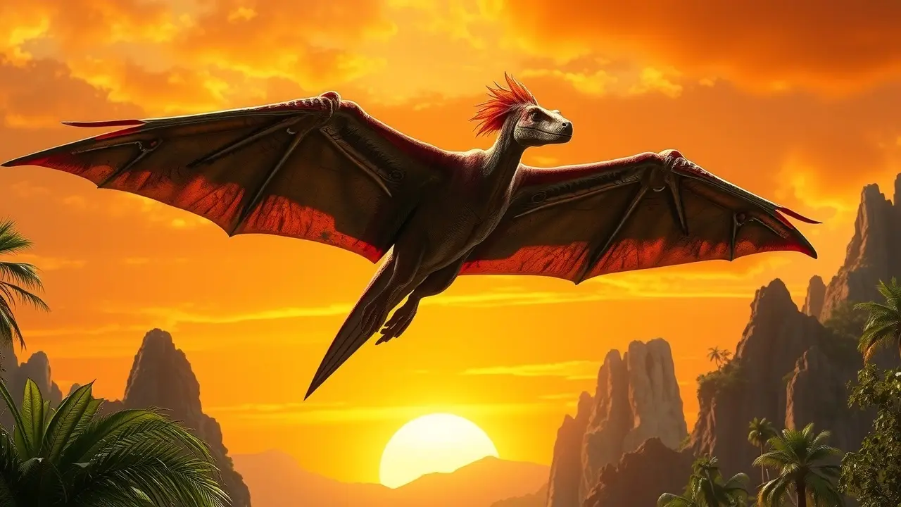 Pterodáctilo voando no céu pré-histórico