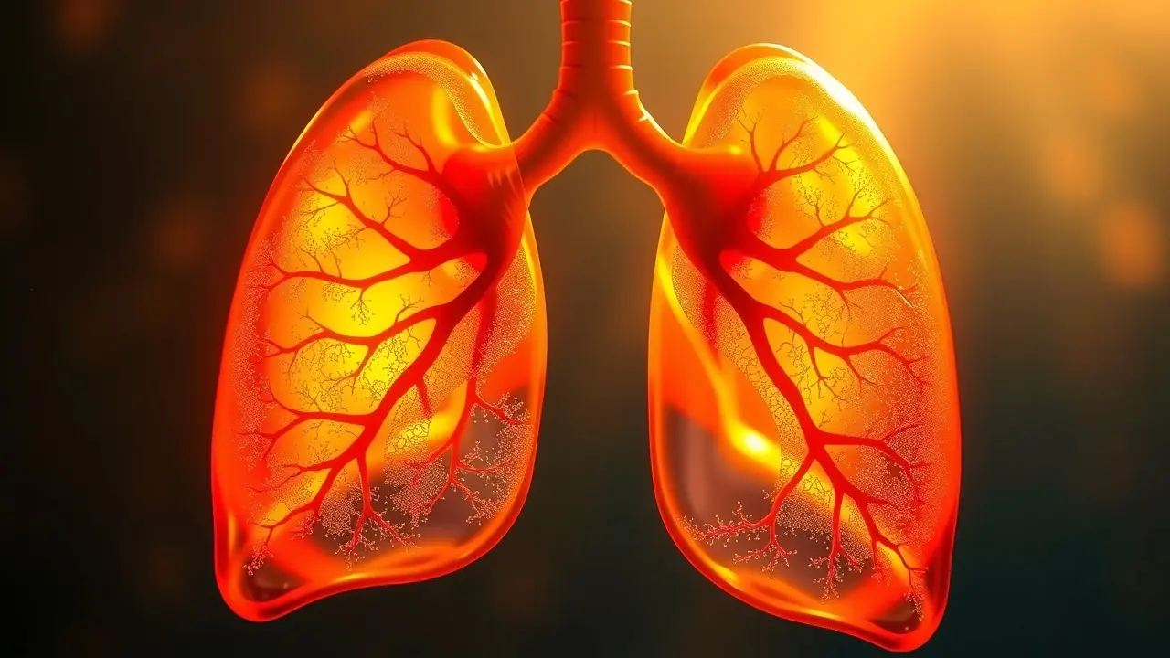 Imagem de pulmões saudáveis brilhando em luz dourada.