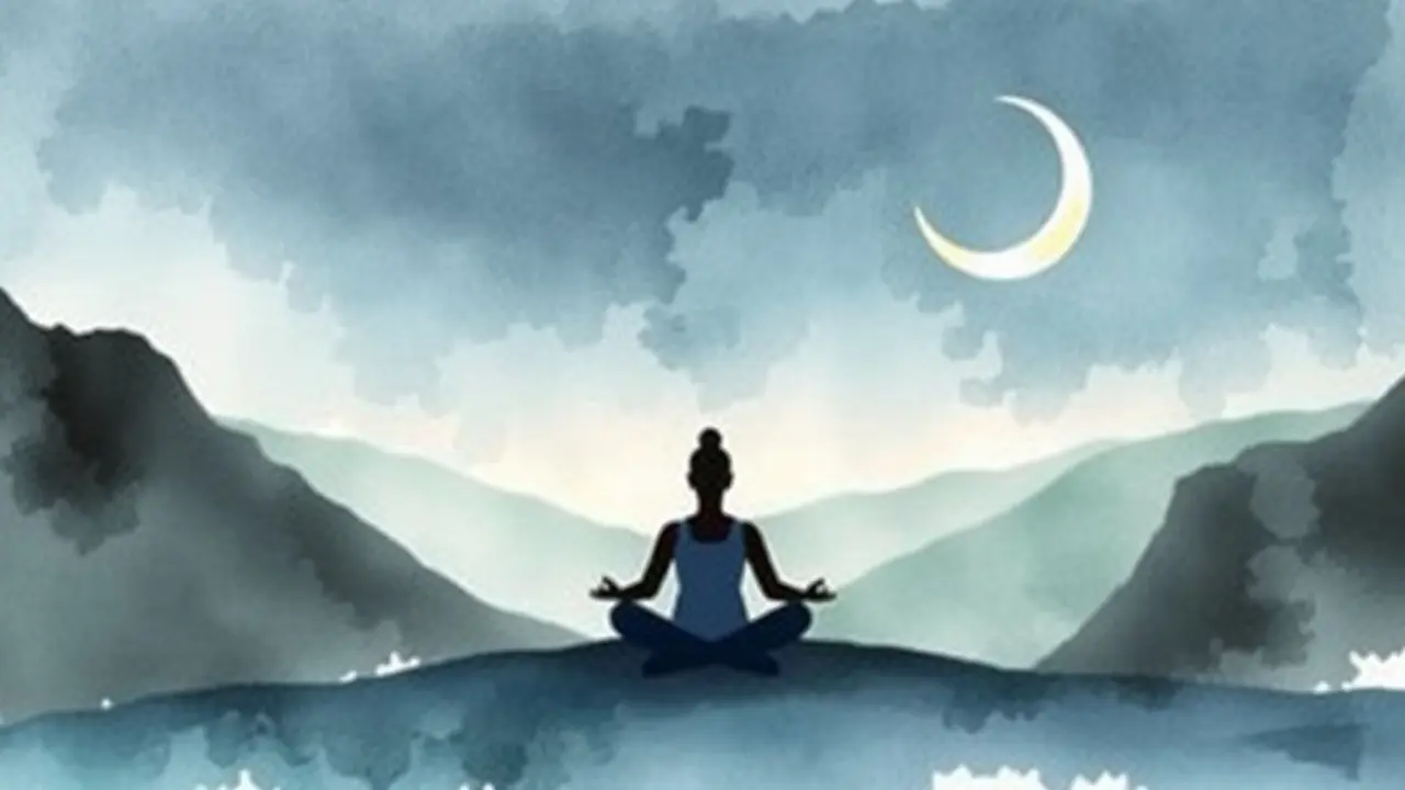 Sonhar com Qiān: Desvende os Significados Ocultos Homem meditando nas montanhas, aquarela suave.