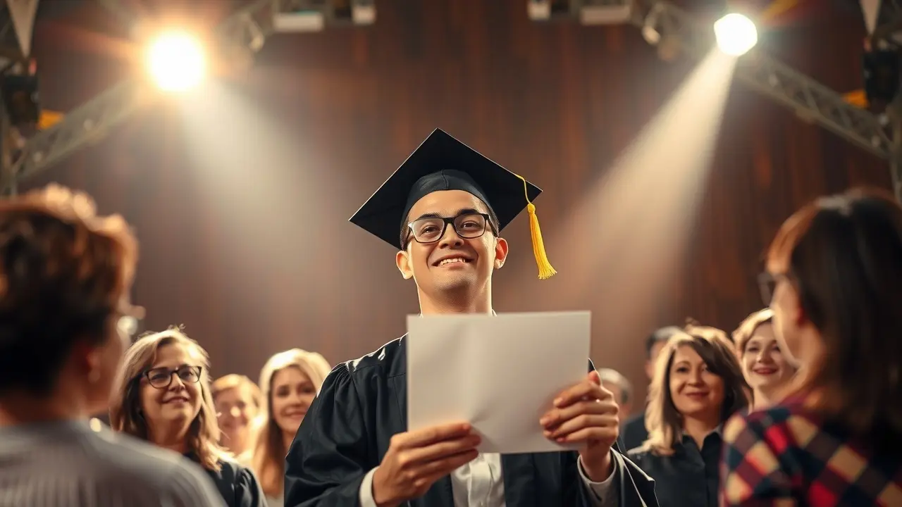 Sonhar com Qualificação: Descubra o Significado e Suas Implicações Pessoa recebendo diploma com confiança.