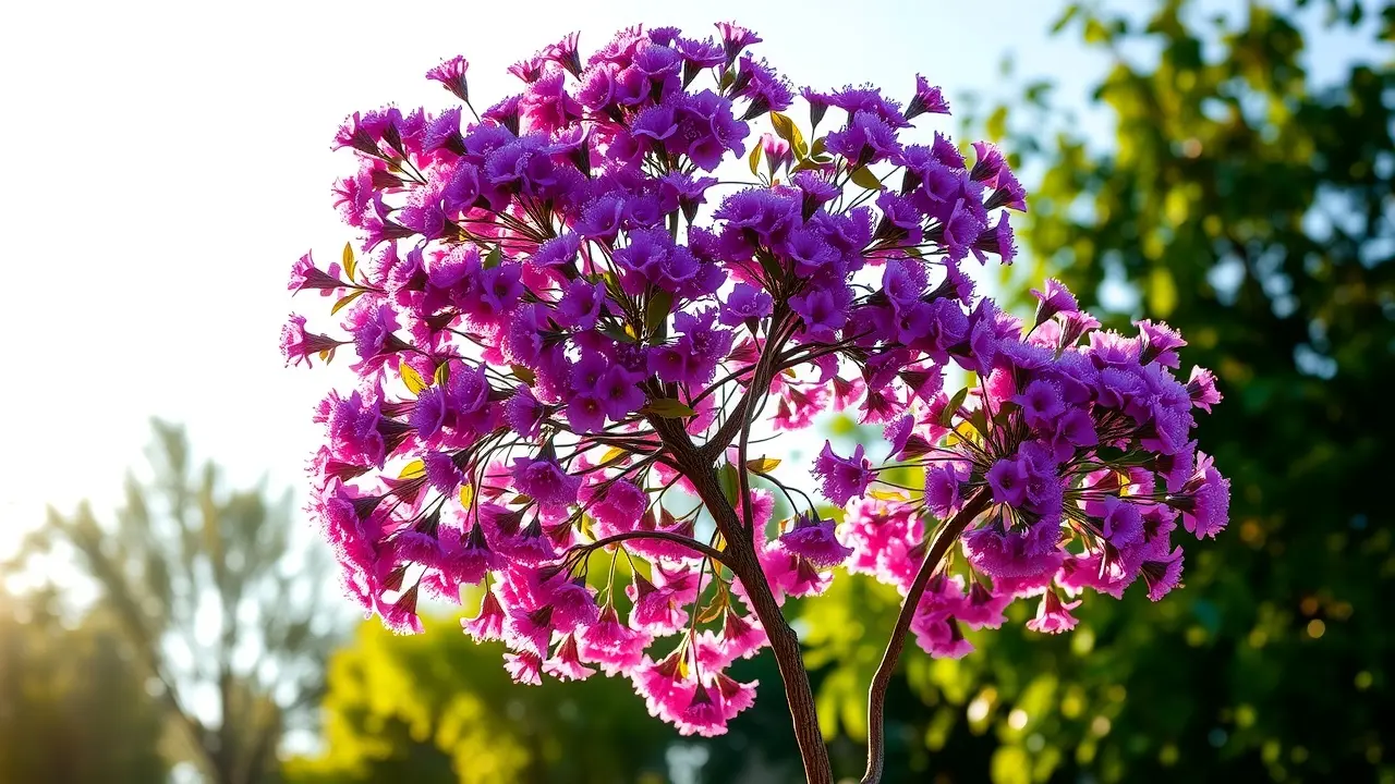 Quaresmeira florida com céu azul ao fundo.