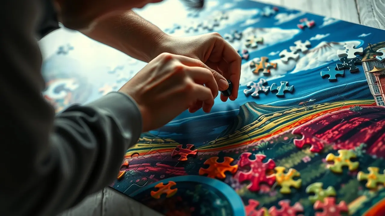 Sonhar com Quebra-Cabeça: Descubra os Significados e Interpretações Pessoa montando quebra-cabeça colorido.