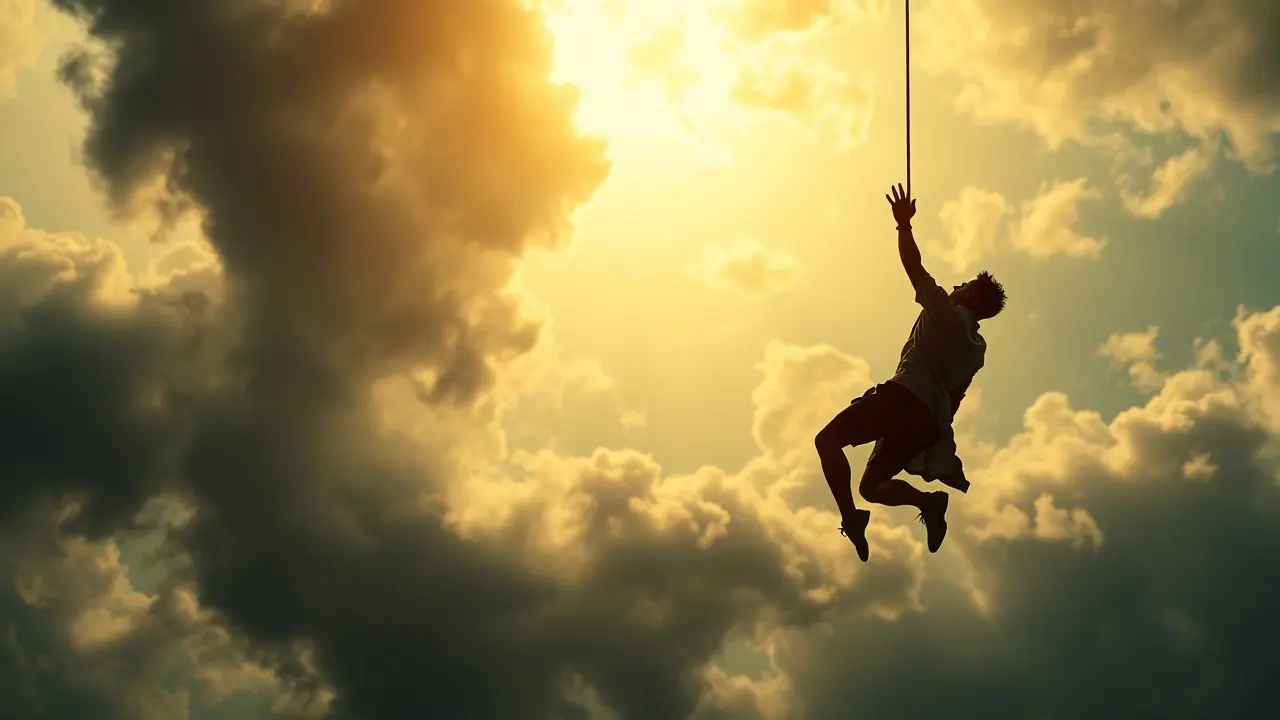 Significado de Sonhar com Queda: Descubra o Que Seu Subconsciente Revela Mulher caindo de grande altura, céu dramático