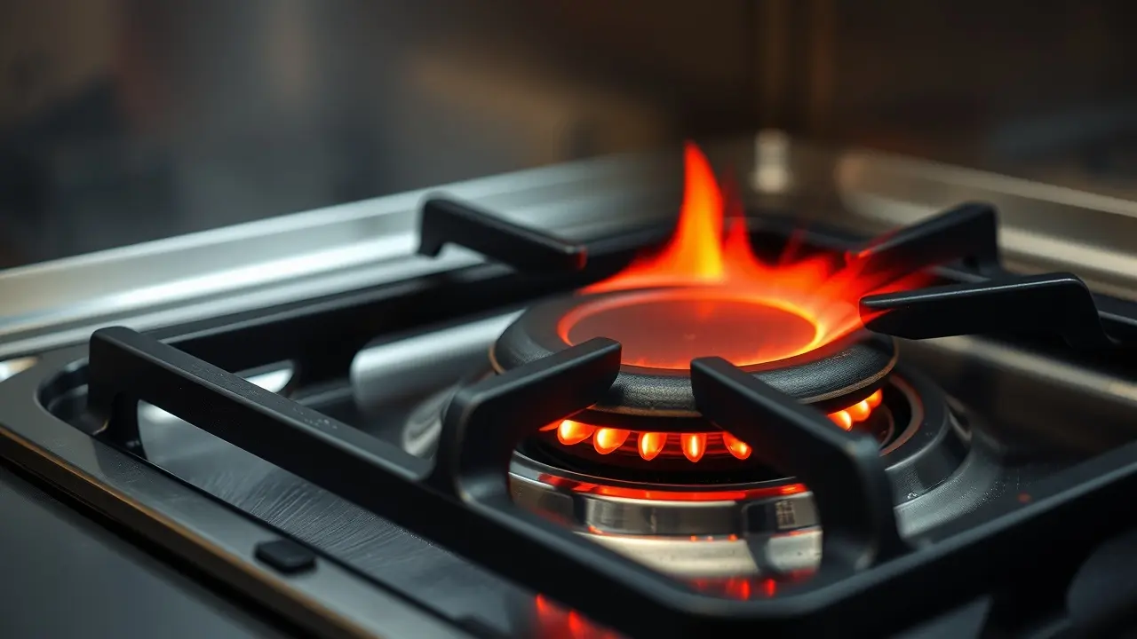 Queimador de fogão brilhando intensamente