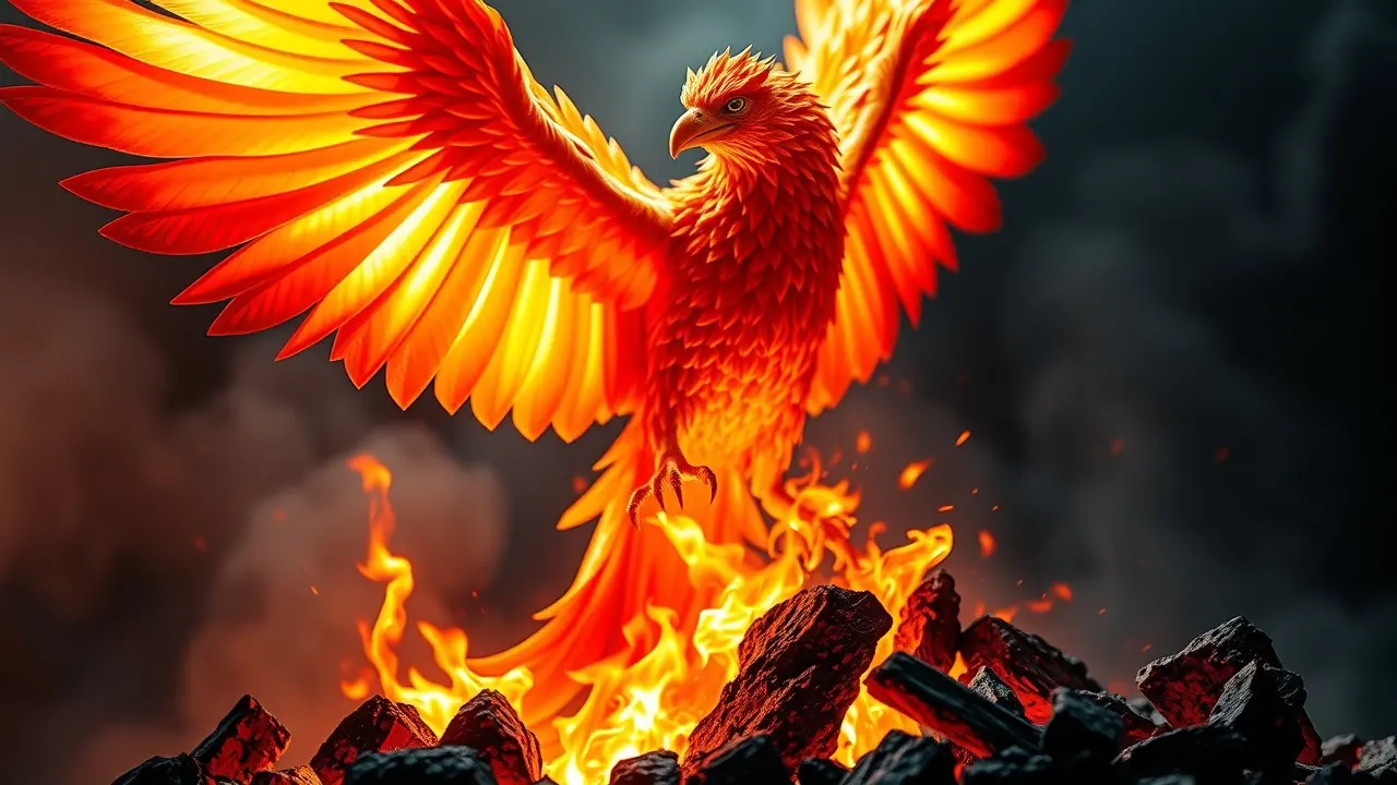 Fênix renascendo das cinzas, simbolizando renascimento.