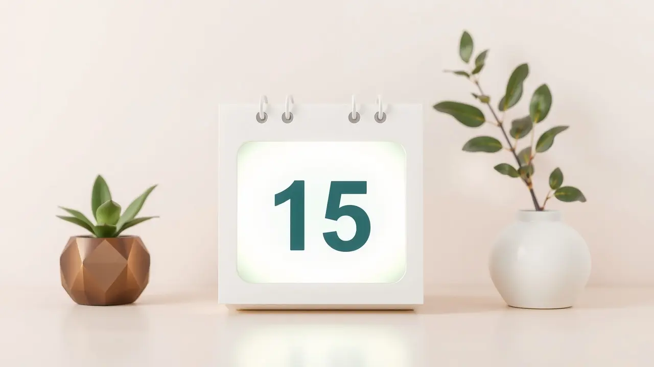 Calendário marcando o dia 15, representando a quinzena.