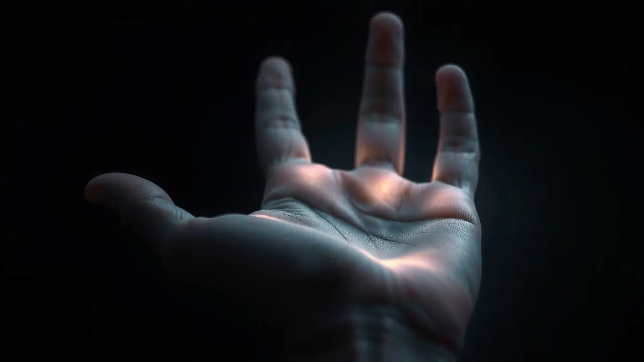 Mão com linhas brilhantes representando a quiromancia