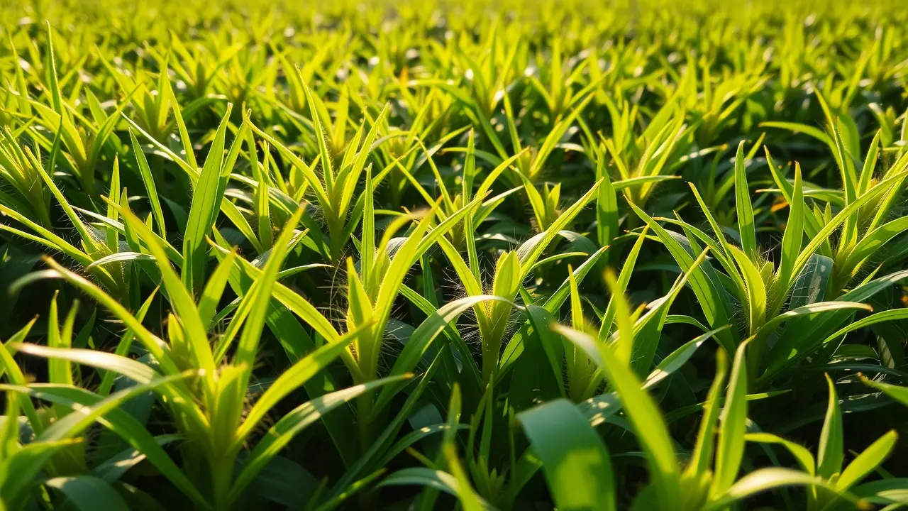 Campo verde repleto de plantas de Quitoco.