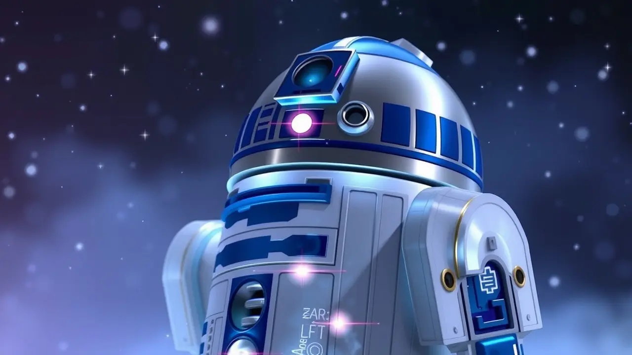 Sonhar com R2-D2: Desvende os Significados e Interpretações Sonho com R2-D2: robô metálico em fundo estrelado.