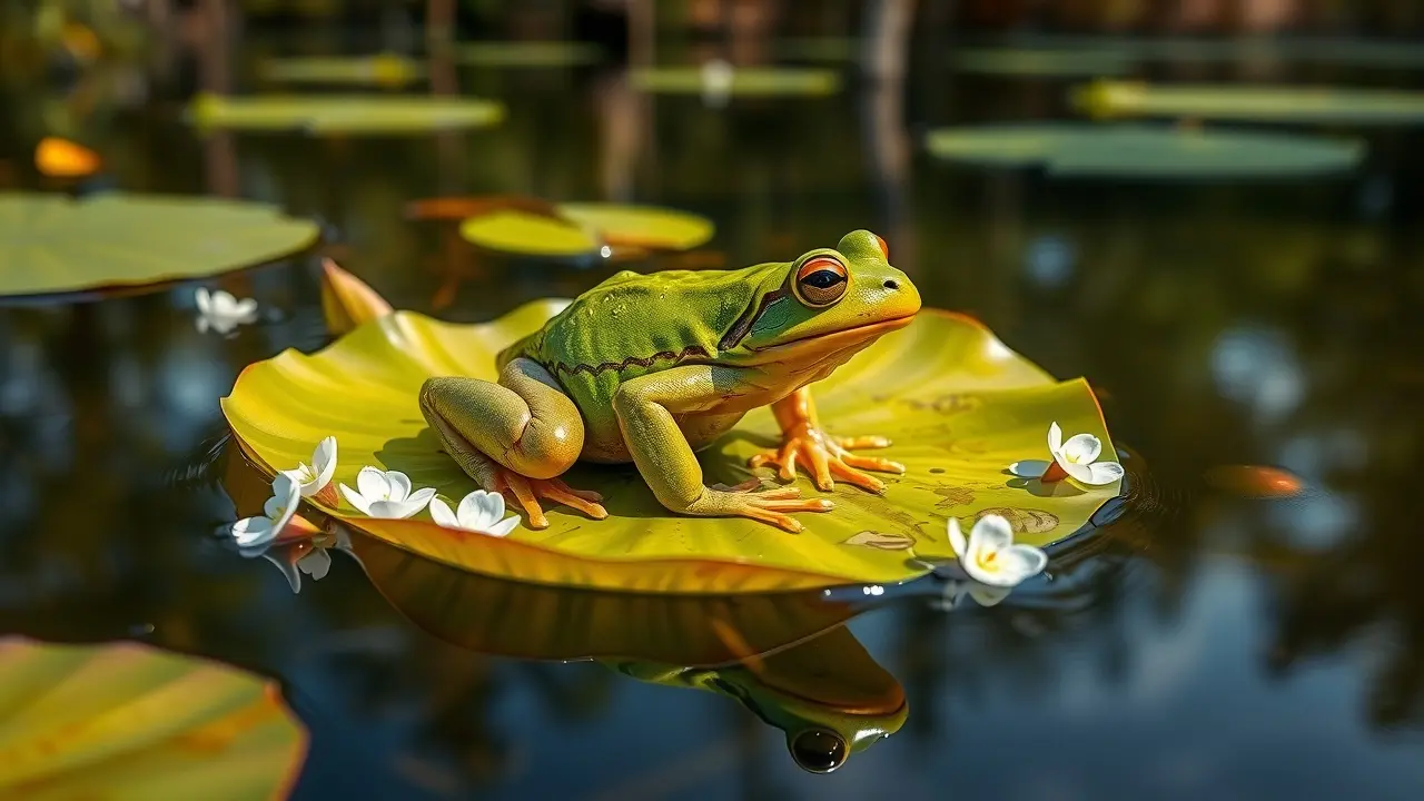 Sonhar com Rã: Descubra os Significados Ocultos e Interpretações Rã verde em lago tranquilo