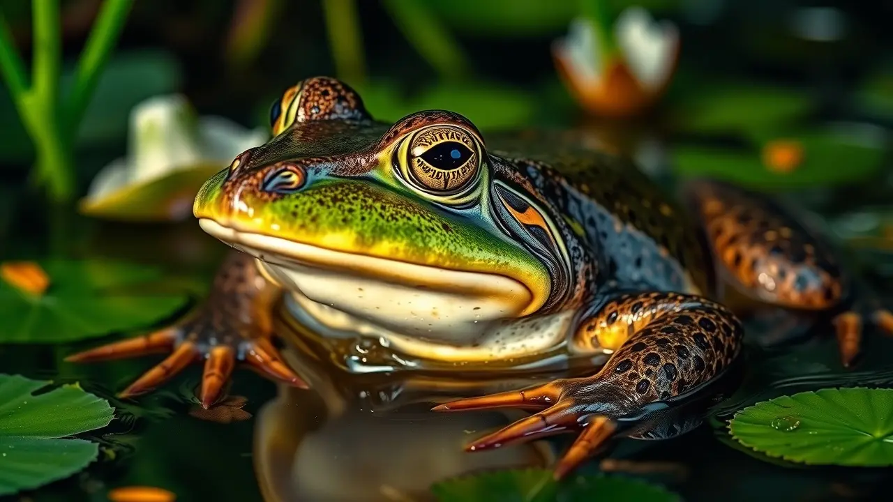 Sonhar com Rã-Touro: Desvende os Significados e Simbolismos Rã-touro verde em ambiente natural.
