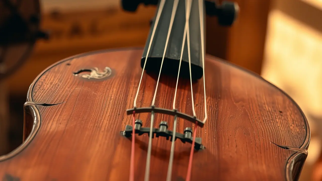 Detalhe de uma rabeca de madeira envelhecida