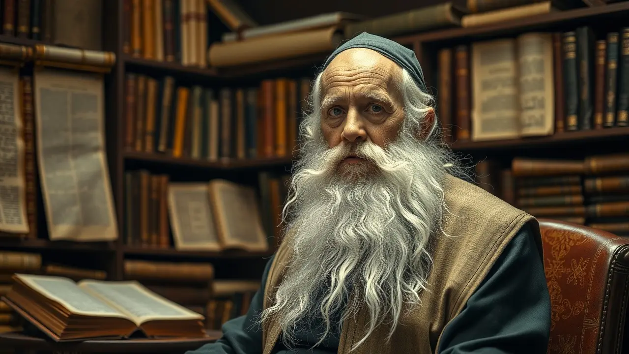 Rabino sábio e sereno em estudo