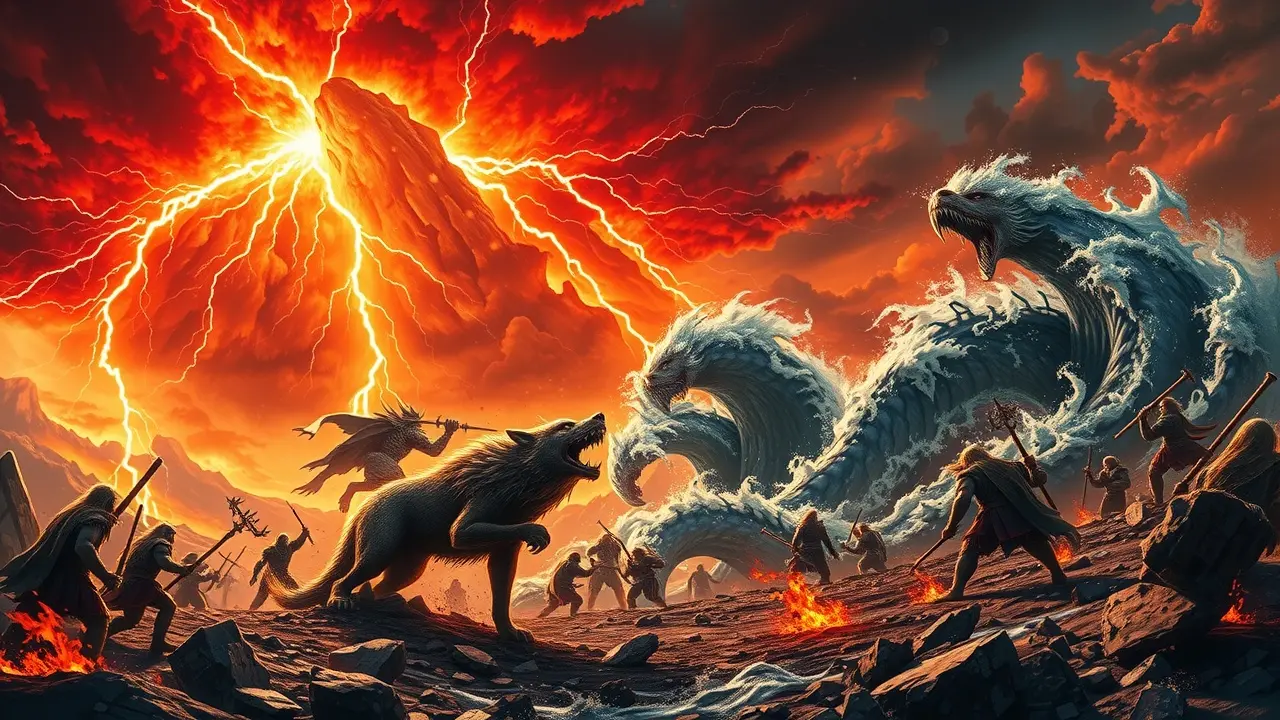 Representação visual do Ragnarök, o fim do mundo na mitologia nórdica.