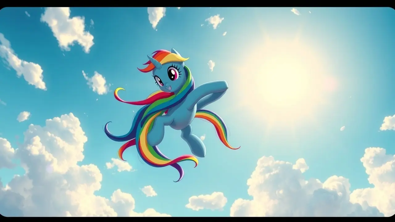 Significado de Sonhar com Rainbow Dash: Decifre Seus Sonhos! Rainbow Dash voando no céu azul