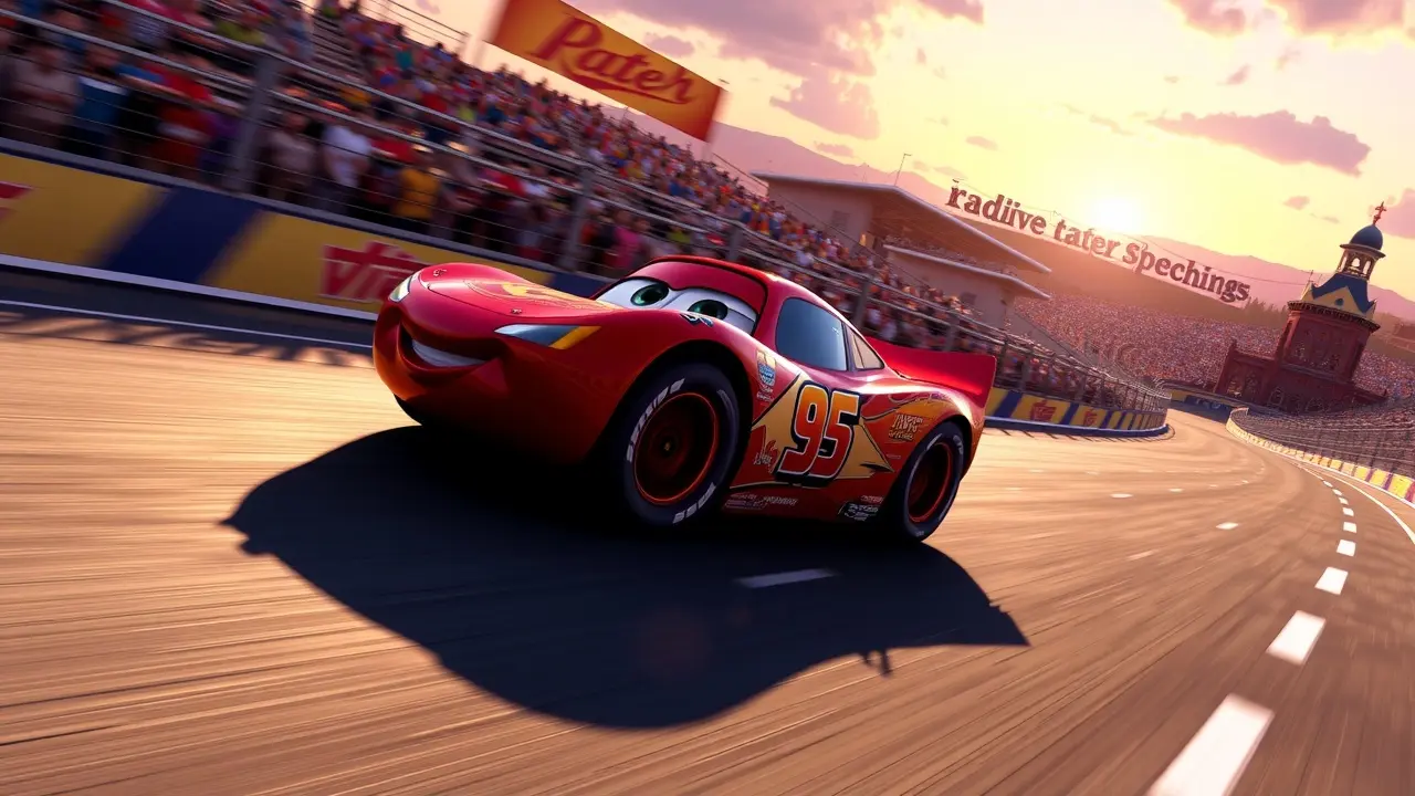 Significado de Sonhar com Relâmpago McQueen: Interpretações e Simbolismos Relâmpago McQueen em alta velocidade numa corrida.