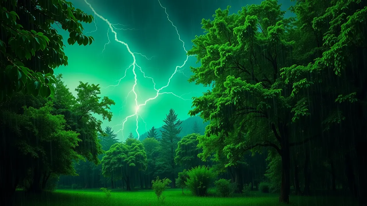 Significado de Sonhar com Raio Verde: Desvende os Mistérios! Raio verde iluminando floresta exuberante