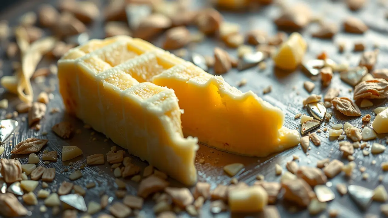 Ralador de queijo brilhante com parmesão ralado.