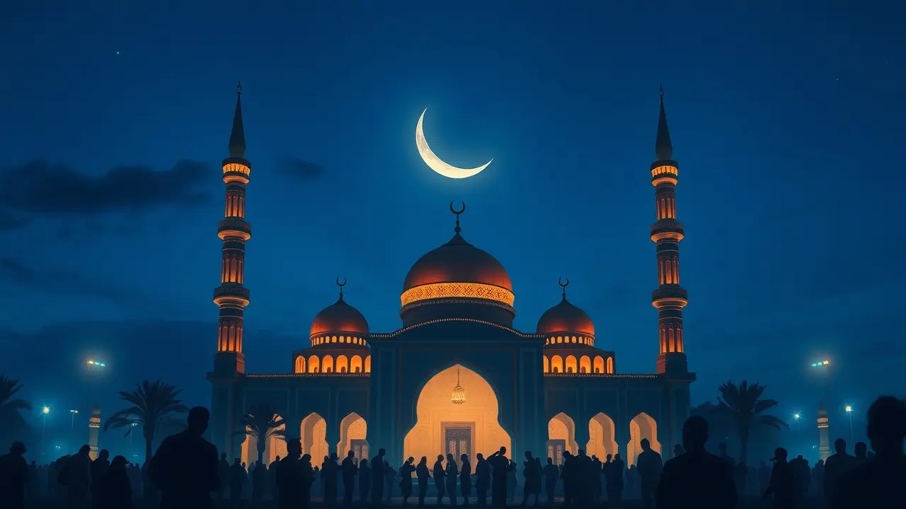Mesquita iluminada durante o Ramadã