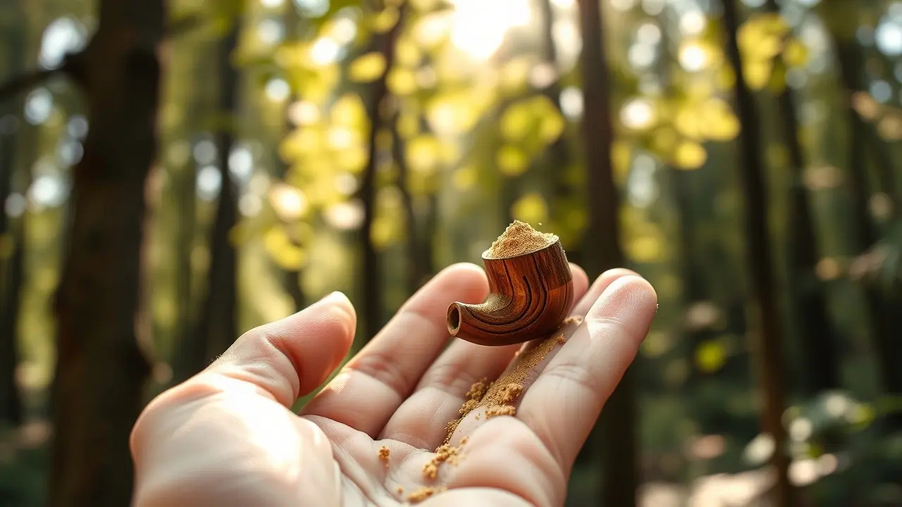 Sonhar com Rapé: Desvende os Significados e Simbolismos Ocultos Mão segurando cachimbo de rapé