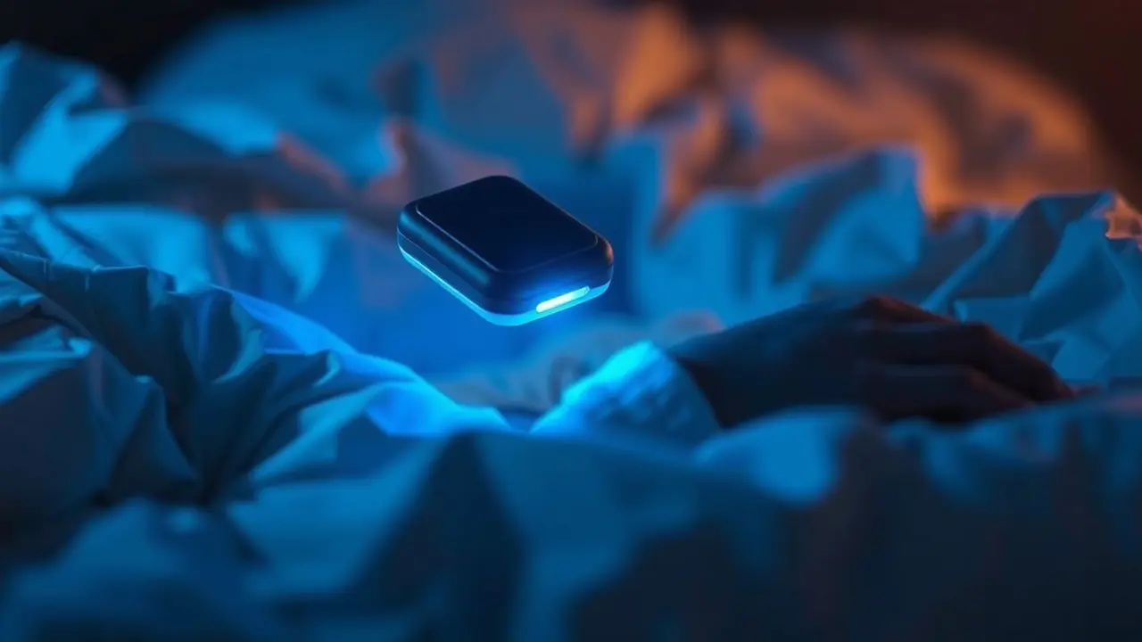 Homem dormindo com rastreador translúcido sobre ele