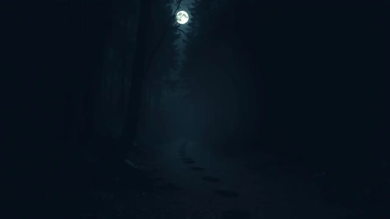 Pegadas misteriosas em uma trilha na floresta.