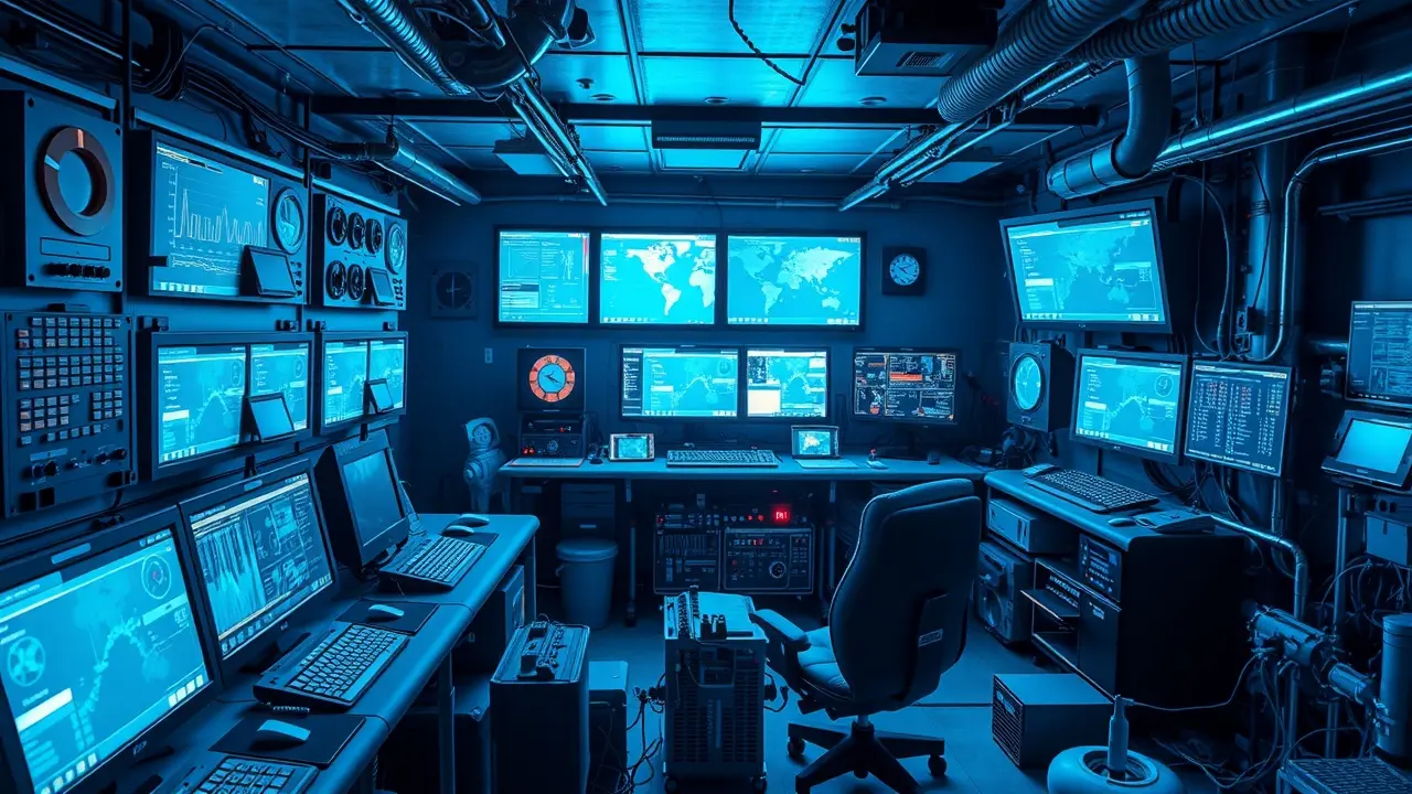 Sala de controle de reator complexa e tecnológica