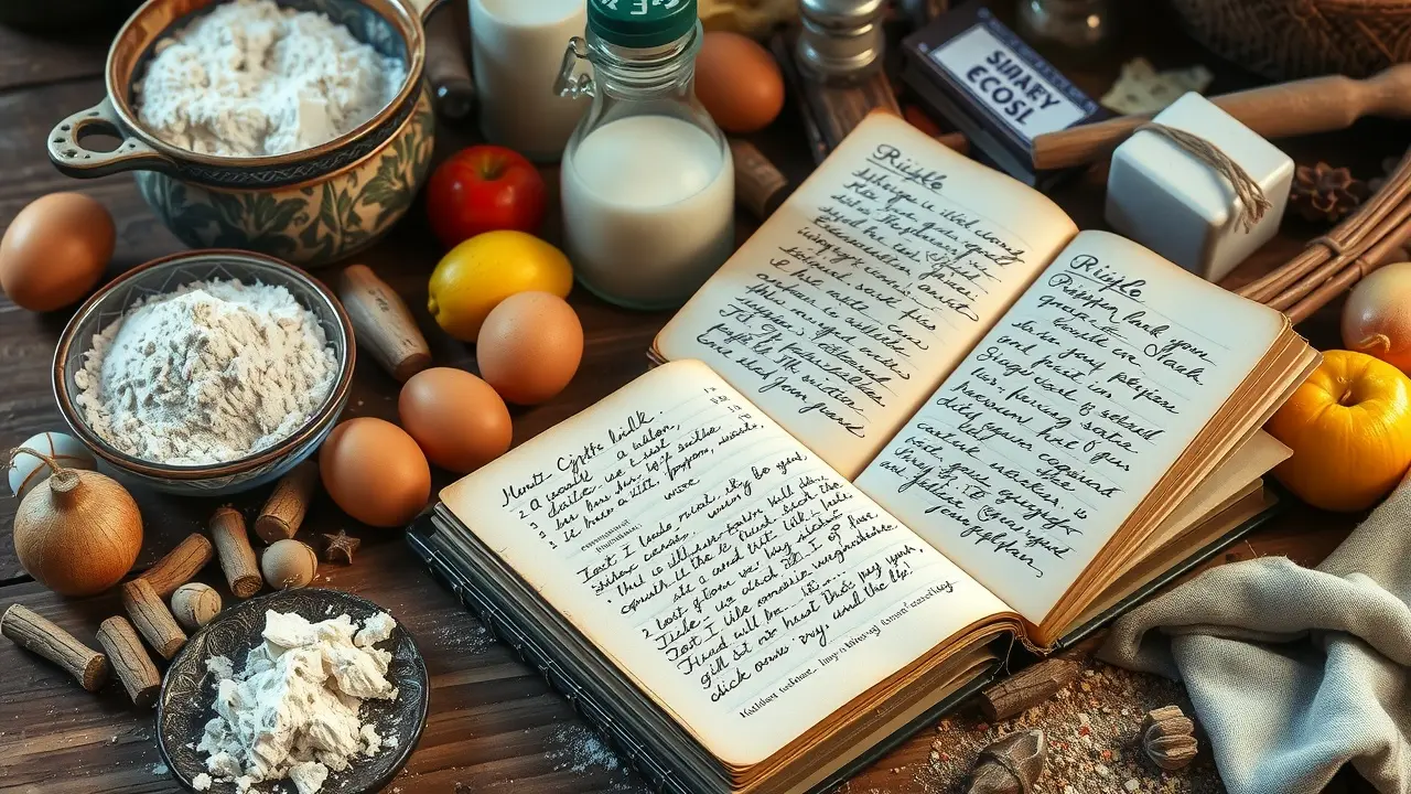 Significado de Sonhar com Receita: Descubra as Mensagens do Seu Subconsciente Livro de receitas antigo com ingredientes frescos.