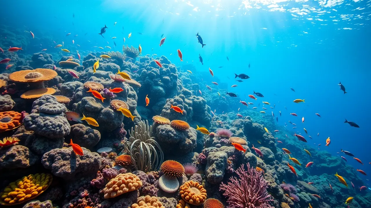 Sonhar com Recife de Coral: Desvende os Significados e Simbolismos Recife de coral vibrante com diversos peixes coloridos.