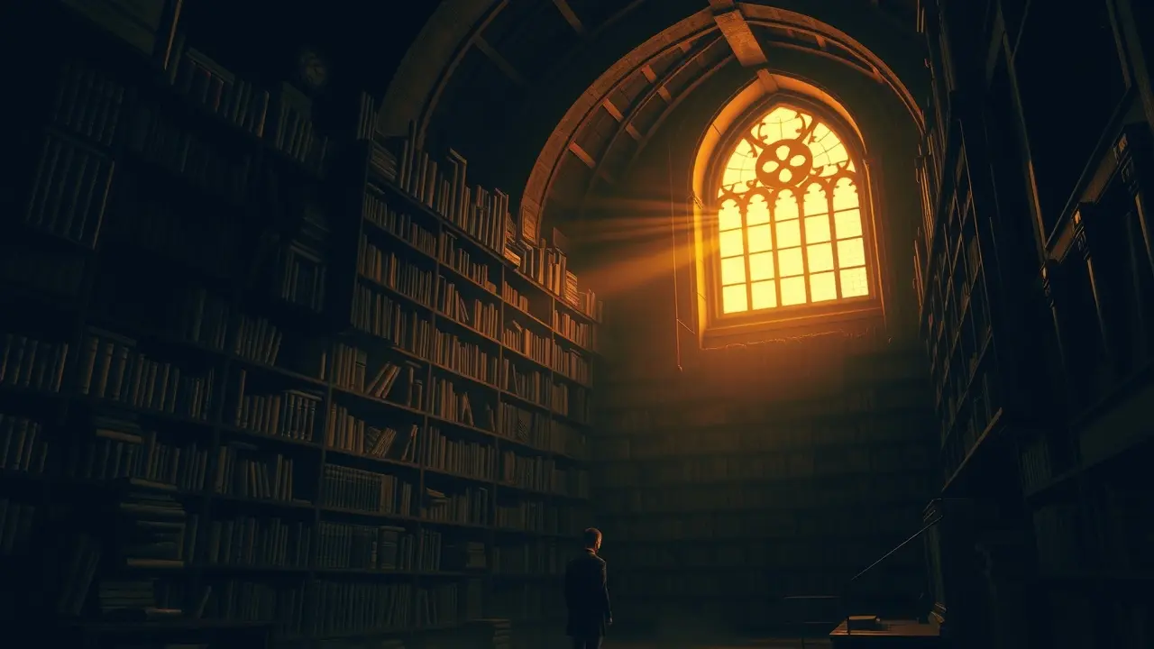 Sonho com recinto: biblioteca antiga e misteriosa.