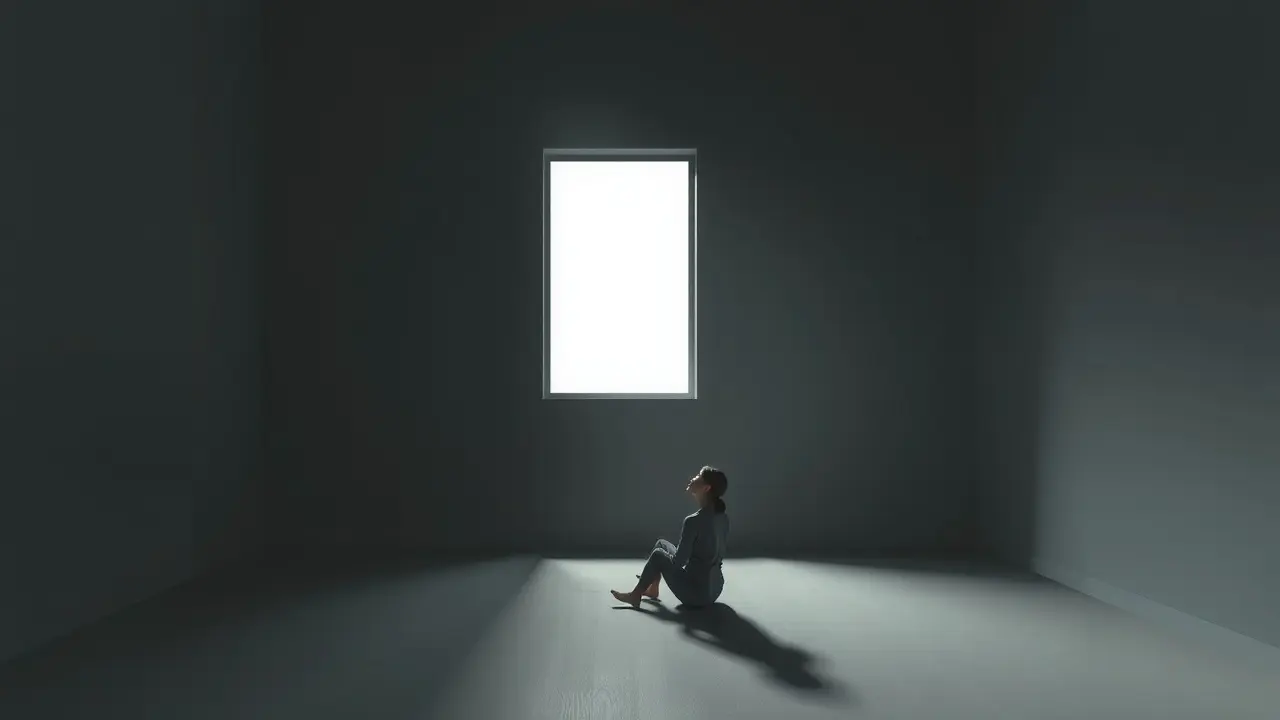 Sonhar com Reclusão: Descubra os Significados Ocultos Pessoa solitária sentada em um quarto, olhando para fora.
