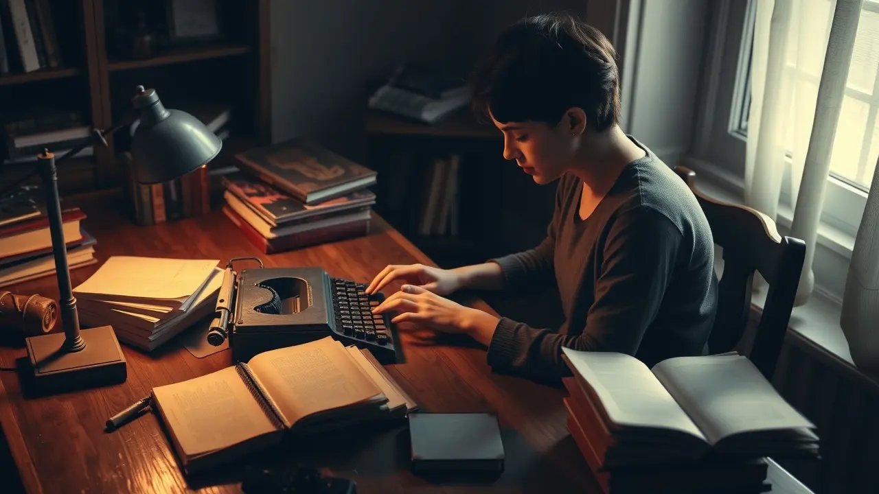 Sonhar com Redigitação: Descubra os Significados Ocultos Pessoa concentrada redigitando em máquina de escrever antiga.