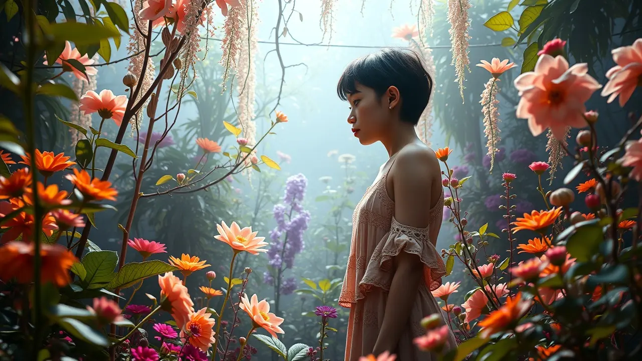 Sonhar com Redução: Desvende os Significados e Interpretações Pessoa encolhendo em jardim onírico