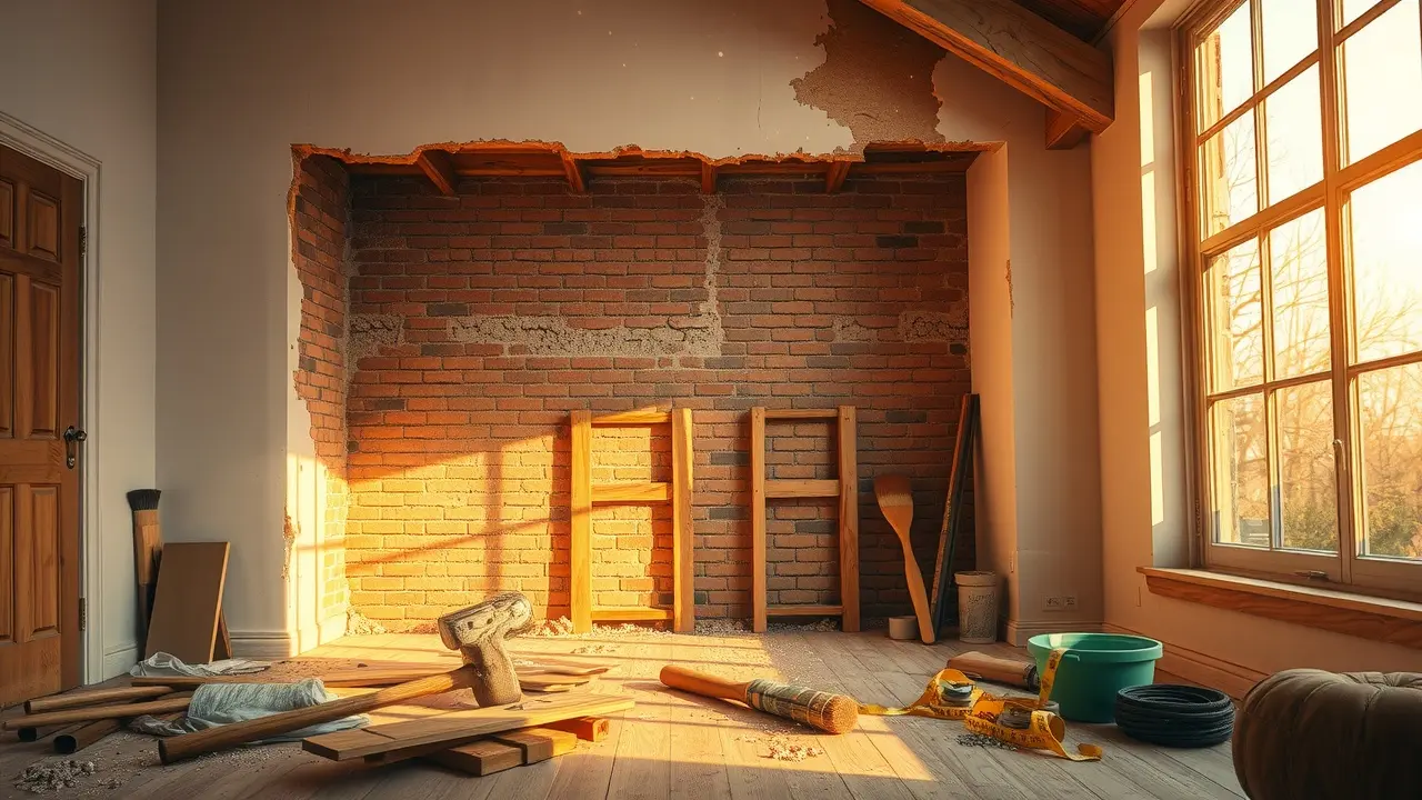 Casa em reforma, simbolizando transformação.