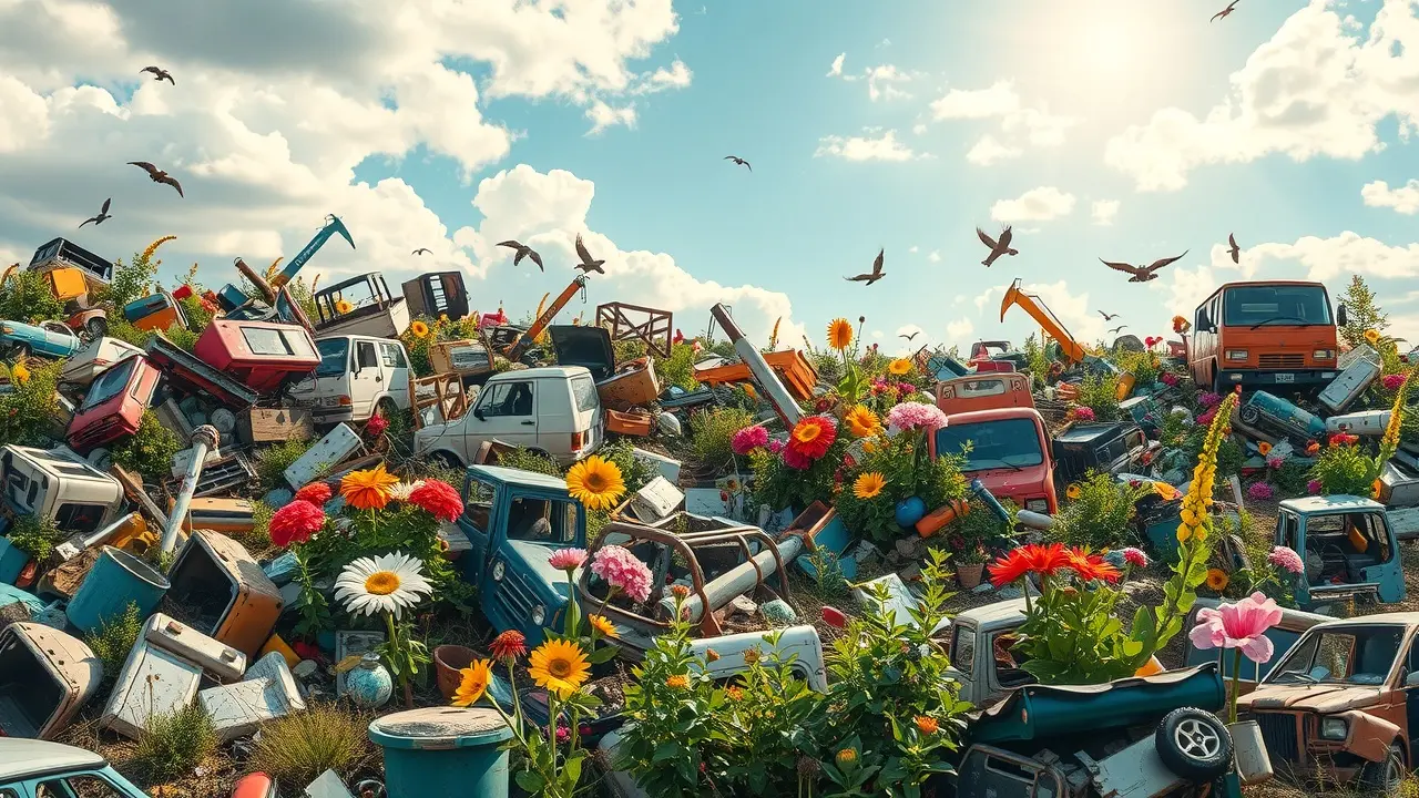 Transformação de lixo em flores em sonho.