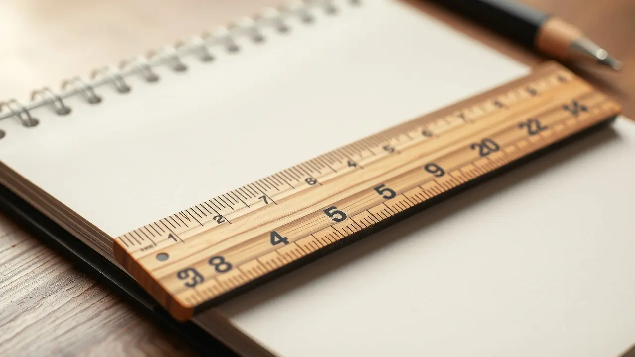 Sonhar com Régua: Descubra os Significados e Interpretações Régua de madeira sobre caderno, simbolizando precisão.